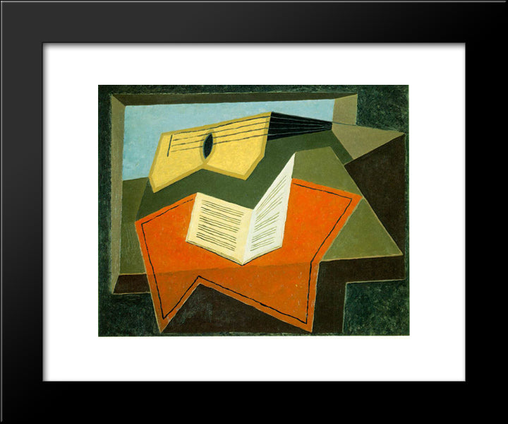 Guitar And Music Paper 20x24 Black Modern Wood Framed Art Print Poster by Gris, Juan
