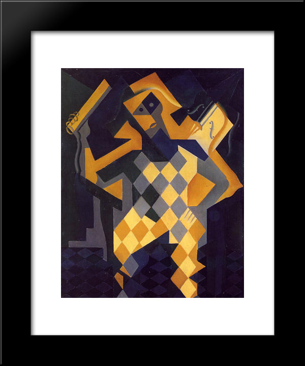 Harlequin With Violin 20x24 Black Modern Wood Framed Art Print Poster by Gris, Juan