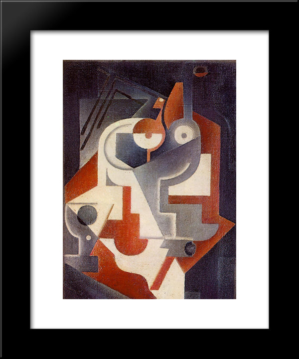 Newspaper, Glass And Pear 20x24 Black Modern Wood Framed Art Print Poster by Gris, Juan