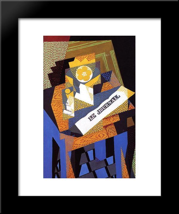 Newspaper And Fruit Dish 20x24 Black Modern Wood Framed Art Print Poster by Gris, Juan