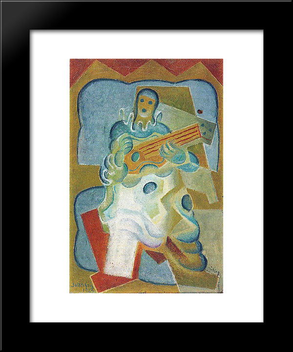 Pierrot Playing Guitar 20x24 Black Modern Wood Framed Art Print Poster by Gris, Juan
