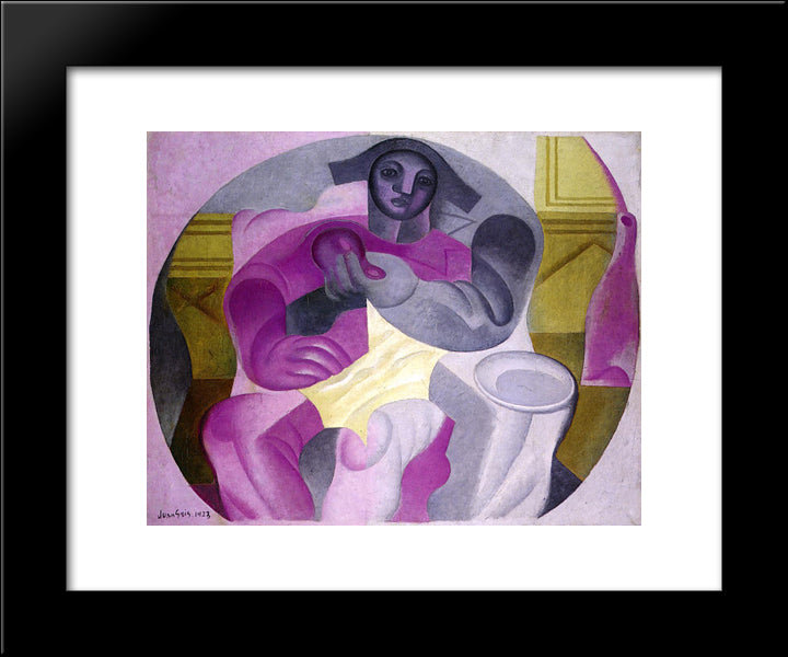 Seated Harlequin 20x24 Black Modern Wood Framed Art Print Poster by Gris, Juan