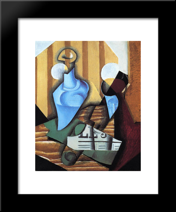 Still Life With Bottle And Glass 20x24 Black Modern Wood Framed Art Print Poster by Gris, Juan