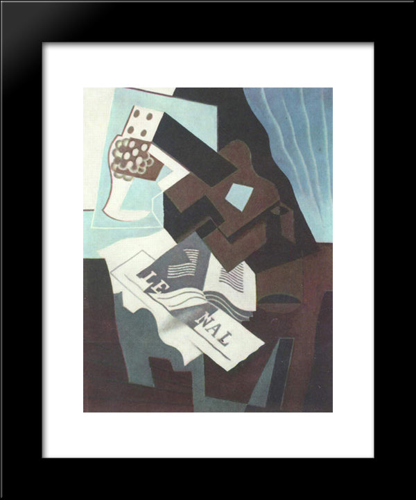 Still Life With Guitar, Book And Newspaper 20x24 Black Modern Wood Framed Art Print Poster by Gris, Juan