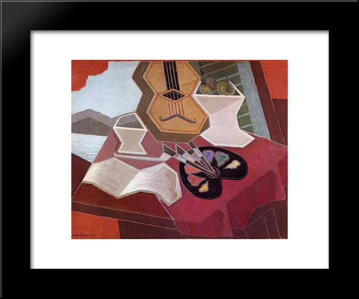 Table Overlooking The Sea 20x24 Black Modern Wood Framed Art Print Poster by Gris, Juan