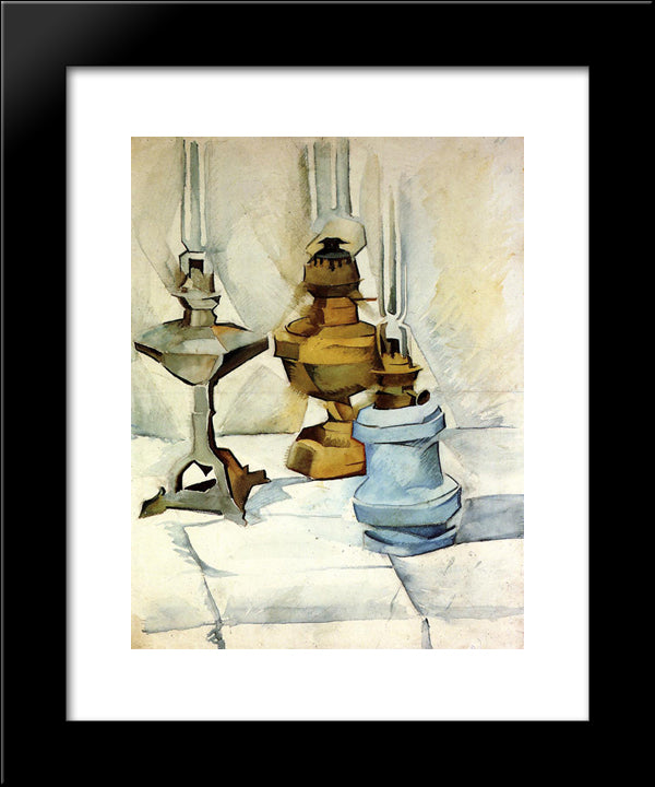 Three Lamps 20x24 Black Modern Wood Framed Art Print Poster by Gris, Juan