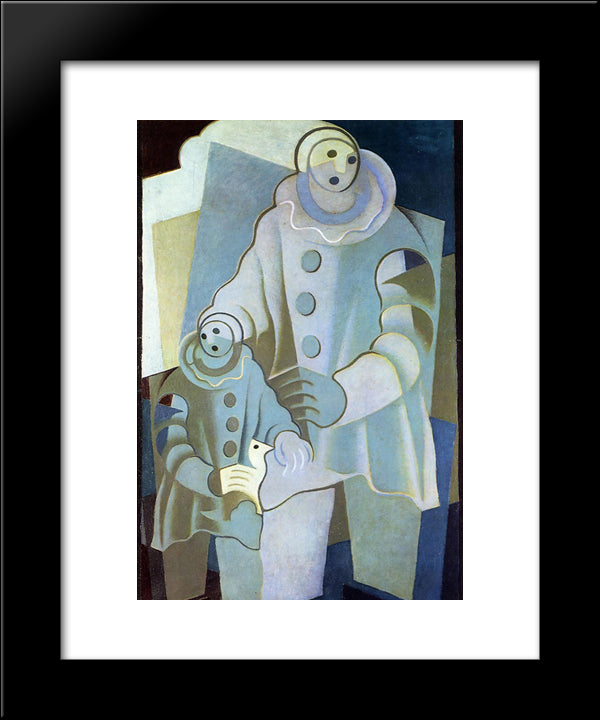 Two Pierrots 20x24 Black Modern Wood Framed Art Print Poster by Gris, Juan