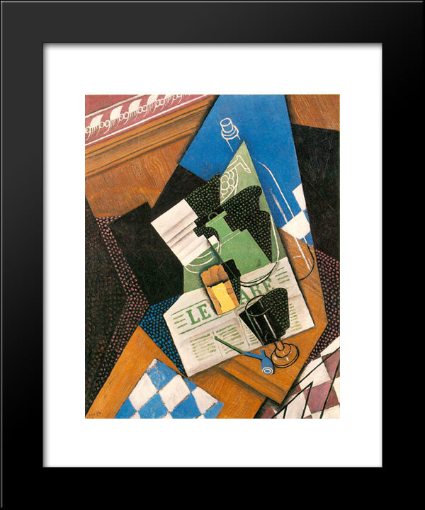 Water Bottle, Bottle, And Fruit Dish 20x24 Black Modern Wood Framed Art Print Poster by Gris, Juan