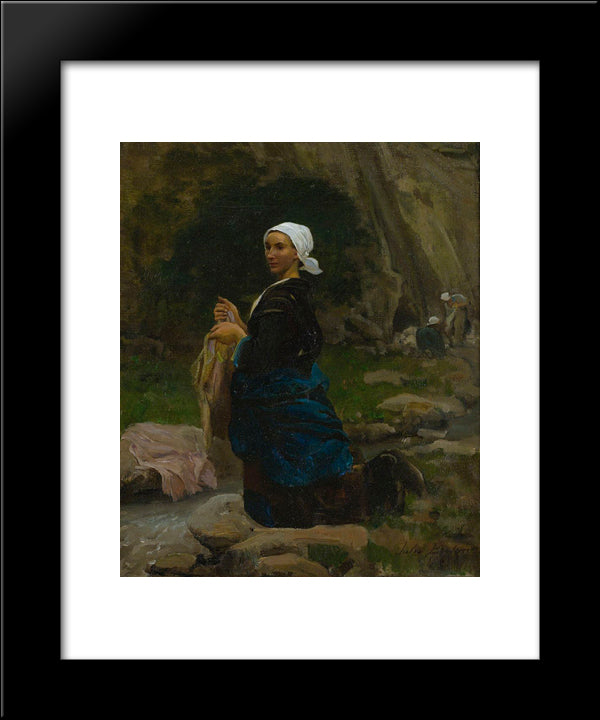 A Breton Laundress 20x24 Black Modern Wood Framed Art Print Poster by Breton, Jules