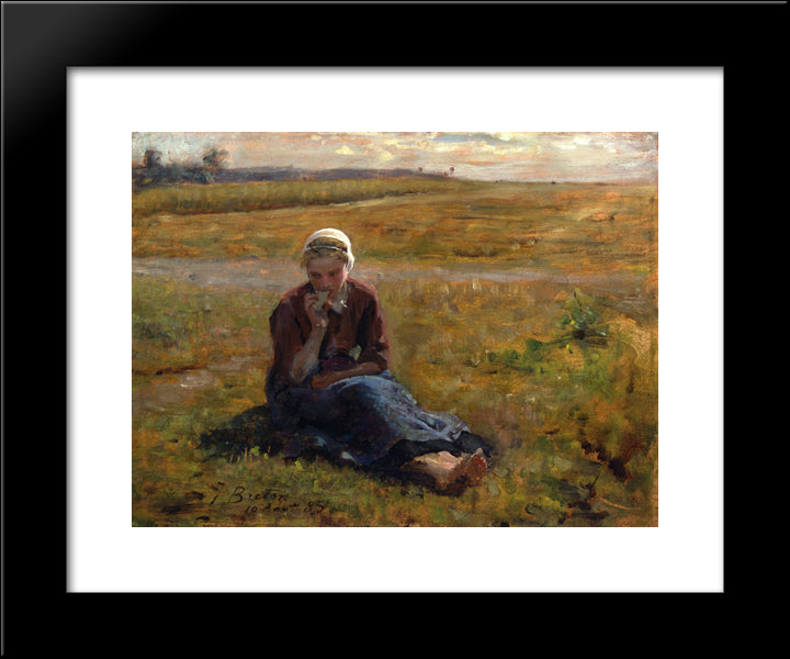 Afternoon Repast 20x24 Black Modern Wood Framed Art Print Poster by Breton, Jules