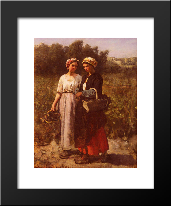 The Grape Harvest At The Chateau-Lagrange 20x24 Black Modern Wood Framed Art Print Poster by Breton, Jules