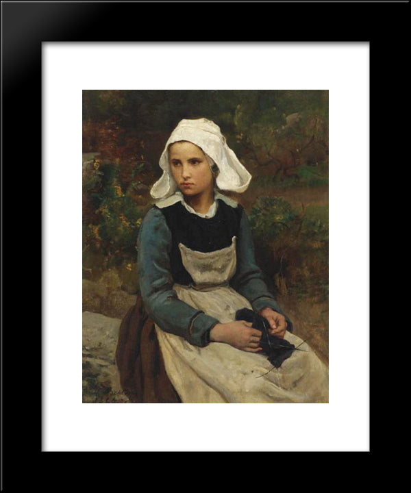 Young Brittany Girl Knitting 20x24 Black Modern Wood Framed Art Print Poster by Breton, Jules