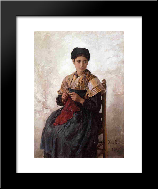 Young Woman Knitting 20x24 Black Modern Wood Framed Art Print Poster by Breton, Jules