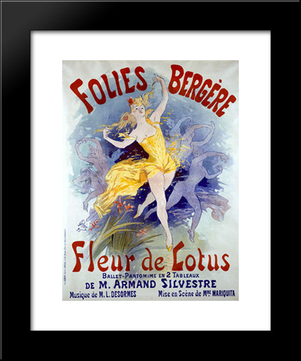 Folies Bergeres, Fleur De Lotus 20x24 Black Modern Wood Framed Art Print Poster by Cheret, Jules
