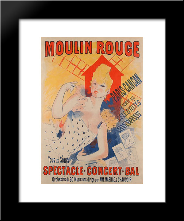 Moulin Rouge, Paris, Cancan 20x24 Black Modern Wood Framed Art Print Poster by Cheret, Jules