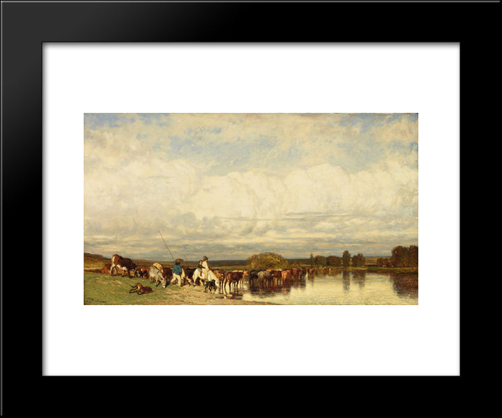 Cows Crossing A Ford 20x24 Black Modern Wood Framed Art Print Poster by Dupre, Jules