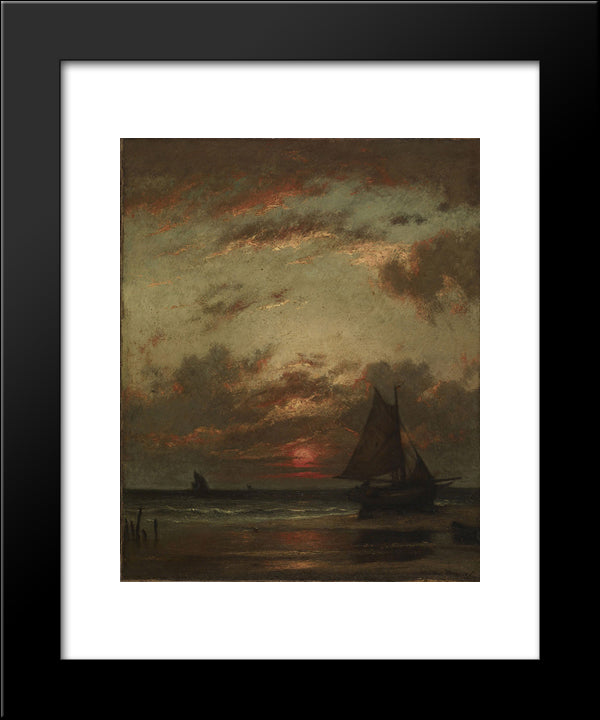 Sunset On The Coast 20x24 Black Modern Wood Framed Art Print Poster by Dupre, Jules