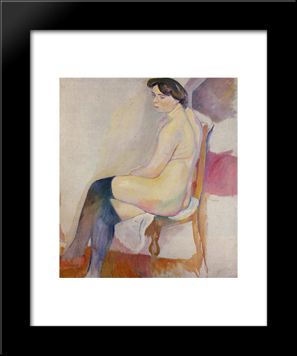 Seated Nude With Black Stockings 20x24 Black Modern Wood Framed Art Print Poster by Pascin, Jules