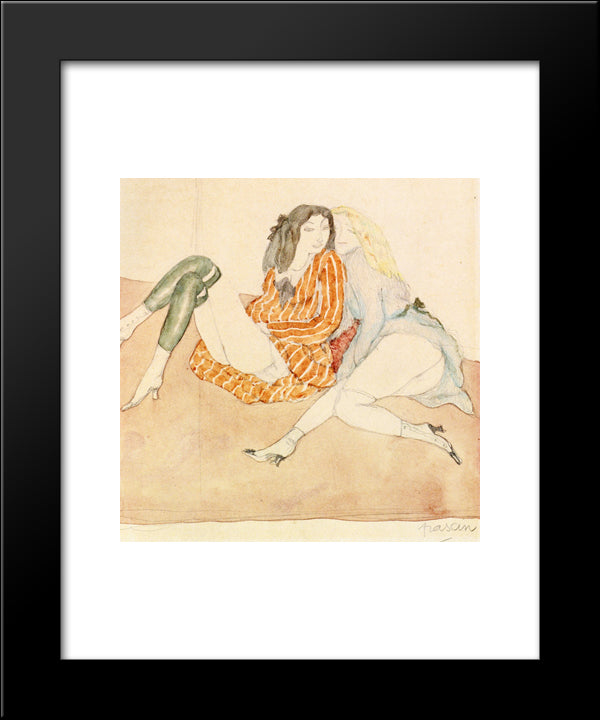 Two Girls On The Ground 20x24 Black Modern Wood Framed Art Print Poster by Pascin, Jules