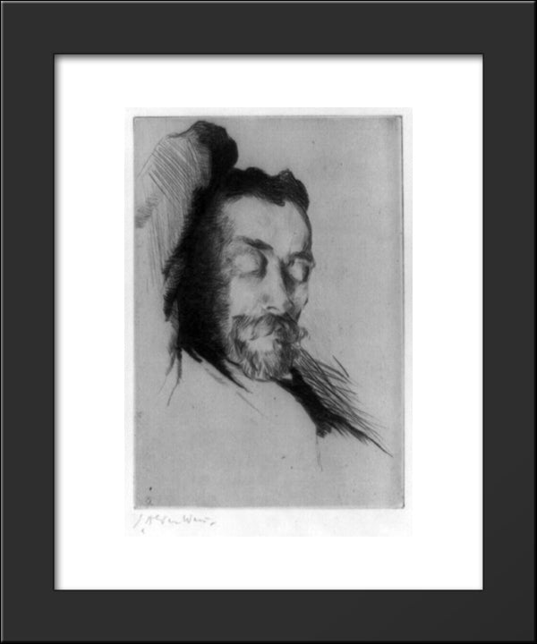 Drypoint Portrait Of American Painter Theodore Robinson 20x24 Black Modern Wood Framed Art Print Poster by Weir, Julian Alden