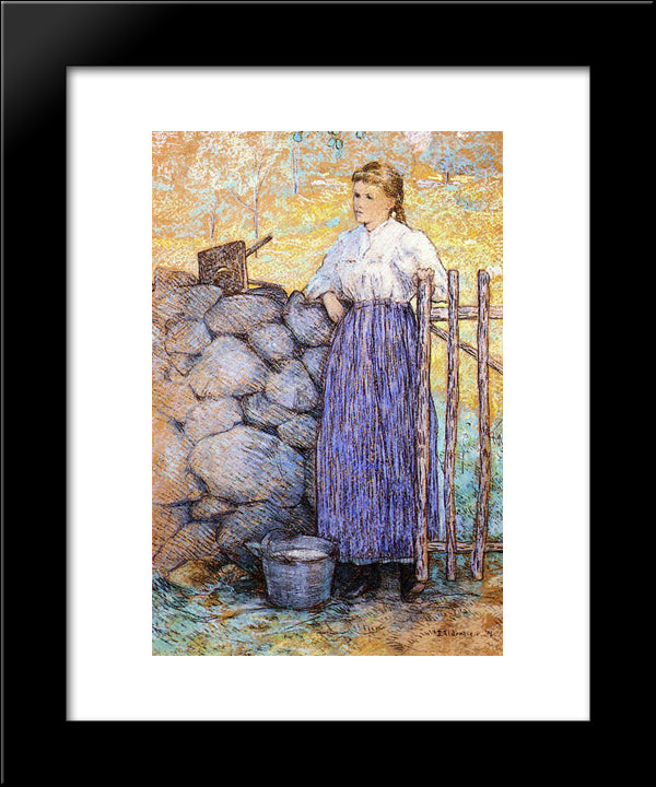 Girl Standing By A Gate 20x24 Black Modern Wood Framed Art Print Poster by Weir, Julian Alden