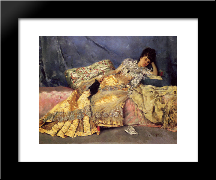 Lady On A Pink Divan 20x24 Black Modern Wood Framed Art Print Poster by Stewart, Julius LeBlanc