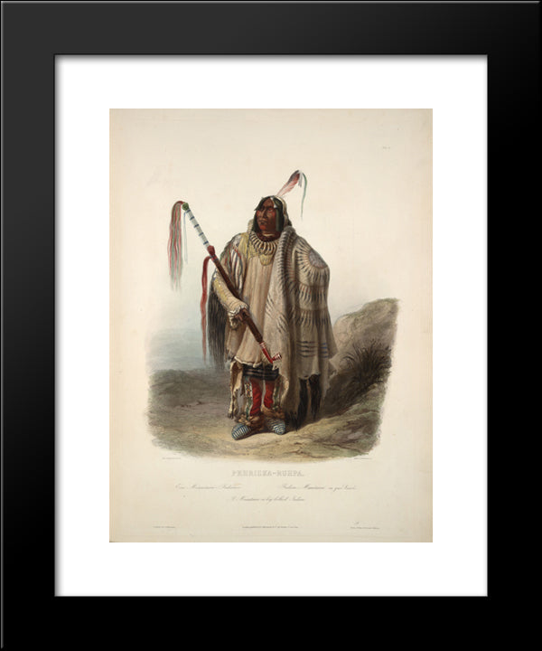 A Minatarre Or Big Bellied Indian, Plate 17 From Volume 2 Of 'Travels In The Interior Of North America' 20x24 Black Modern Wood Framed Art Print Poster by Bodmer, Karl