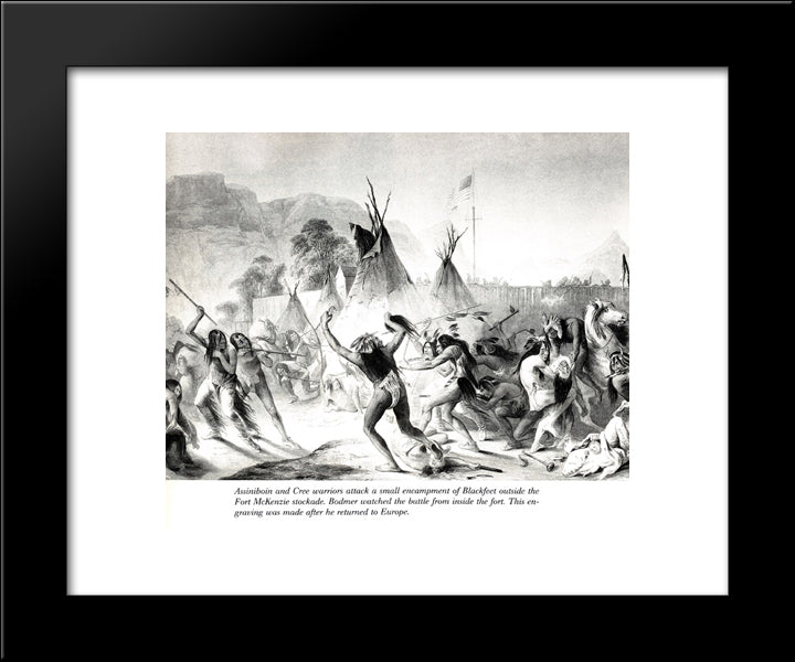 Assiniboin And Cree Warriors Attack Blackfeet 20x24 Black Modern Wood Framed Art Print Poster by Bodmer, Karl