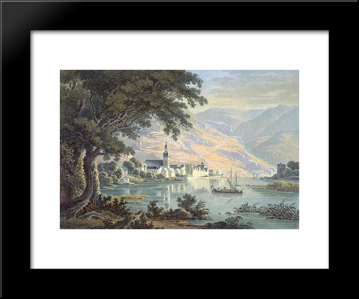 The Town Zell On The Moselle River In Germany 20x24 Black Modern Wood Framed Art Print Poster by Bodmer, Karl