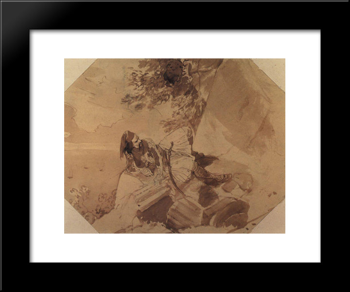 Greek Lying On A Rock 20x24 Black Modern Wood Framed Art Print Poster by Bryullov, Karl