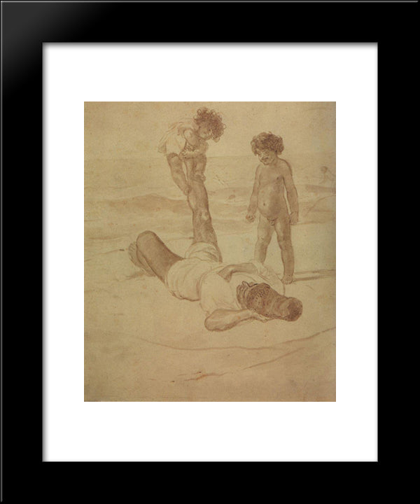 Lazzaroni And Children 20x24 Black Modern Wood Framed Art Print Poster by Bryullov, Karl