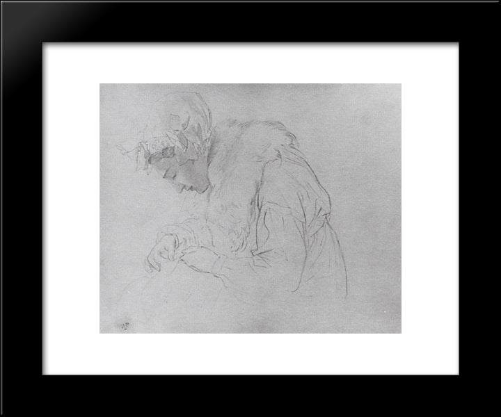 Portrait Of A Young Woman Embroidering 20x24 Black Modern Wood Framed Art Print Poster by Bryullov, Karl