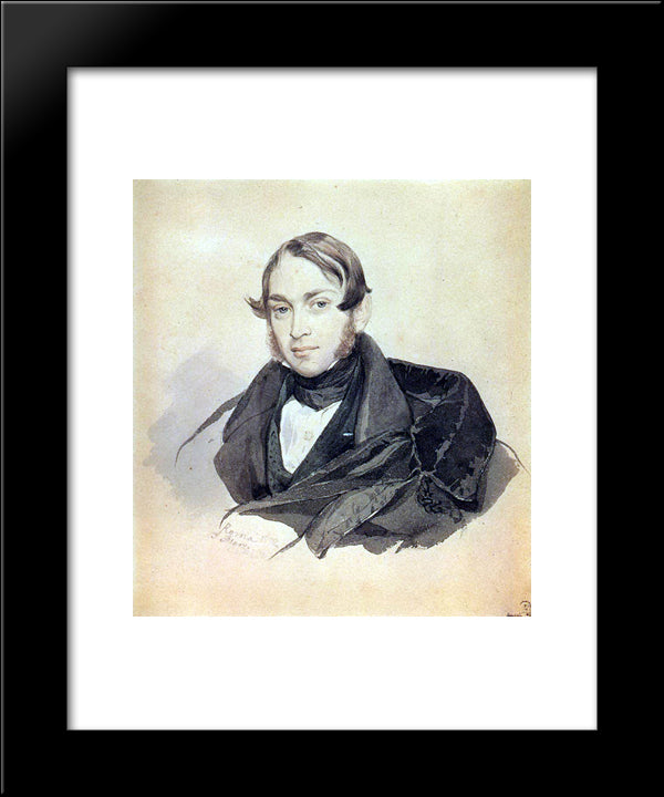 Portrait Of S. A. Sobolevsky 20x24 Black Modern Wood Framed Art Print Poster by Bryullov, Karl