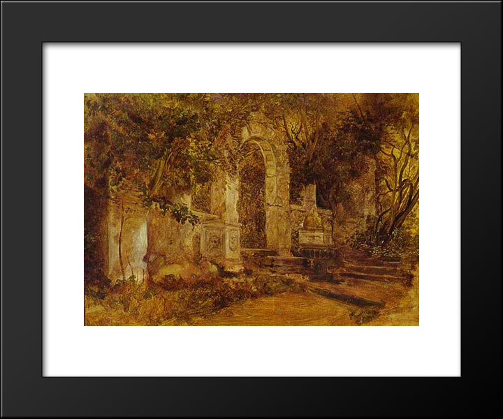Ruins In Park 20x24 Black Modern Wood Framed Art Print Poster by Bryullov, Karl