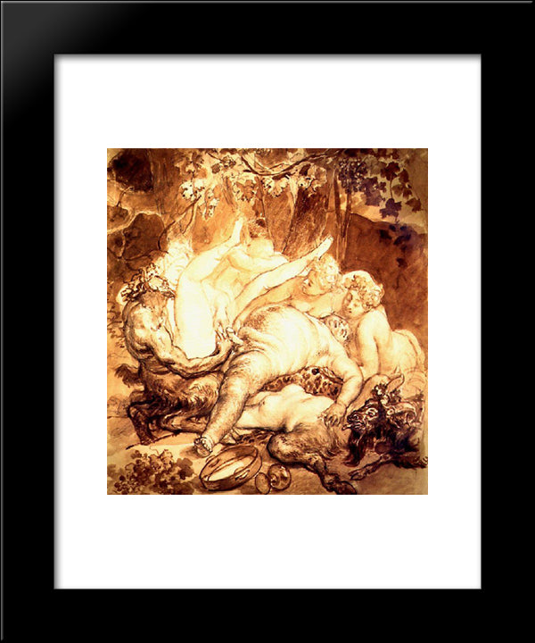 Silen, Satyr And Bacchanals 20x24 Black Modern Wood Framed Art Print Poster by Bryullov, Karl