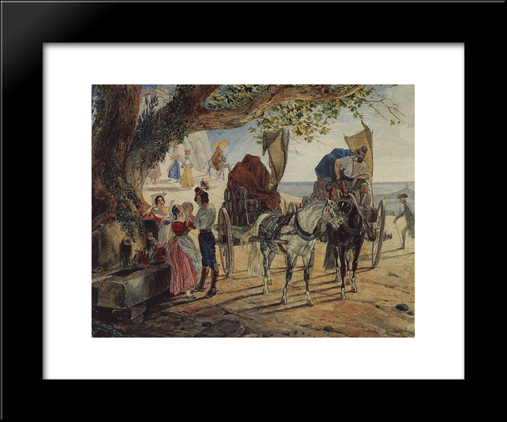 Stroll At Albano 20x24 Black Modern Wood Framed Art Print Poster by Bryullov, Karl