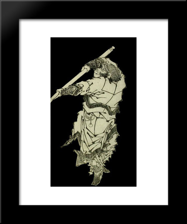 A Depiction Of Sun Wukong Wielding His Staff 20x24 Black Modern Wood Framed Art Print Poster by Hokusai, Katsushika
