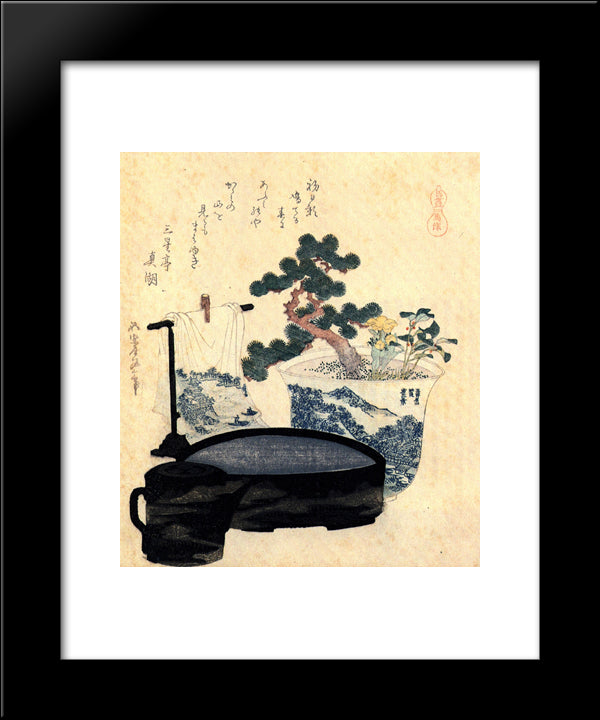 A Lacquered Washbasin And Ewer 20x24 Black Modern Wood Framed Art Print Poster by Hokusai, Katsushika