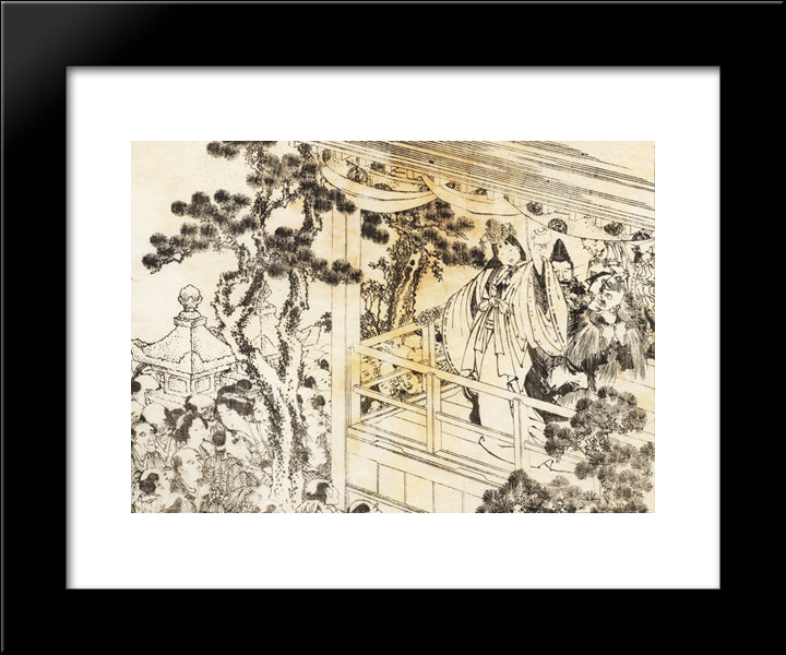 A Scene Of A Shinto Shrine Dance, Kagura 20x24 Black Modern Wood Framed Art Print Poster by Hokusai, Katsushika