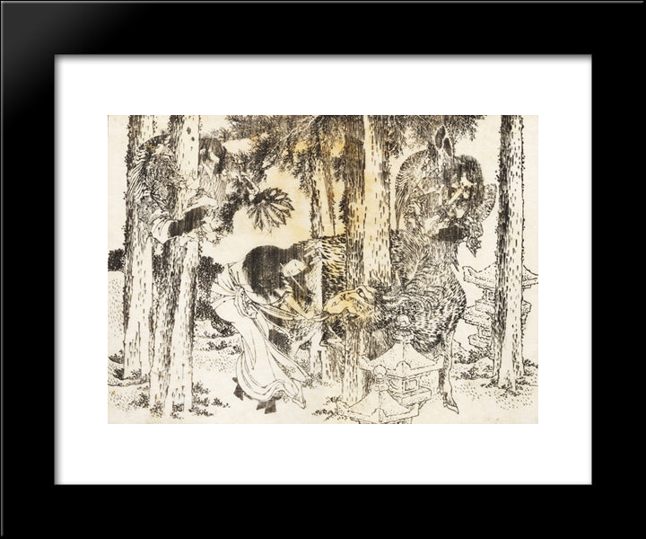 A Woman Makes A Cursing Ritual Ceremony 20x24 Black Modern Wood Framed Art Print Poster by Hokusai, Katsushika