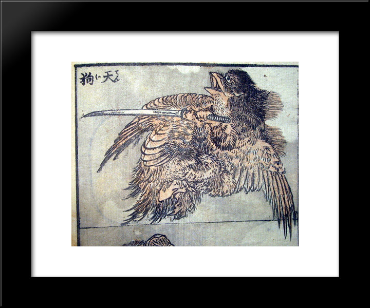 Drawing Of A Tengu 20x24 Black Modern Wood Framed Art Print Poster by Hokusai, Katsushika