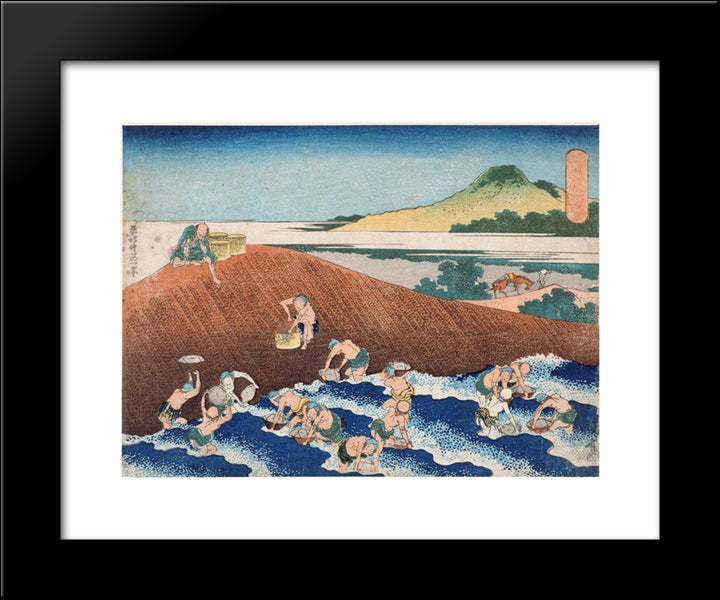 Fishing In The River Kinu 20x24 Black Modern Wood Framed Art Print Poster by Hokusai, Katsushika