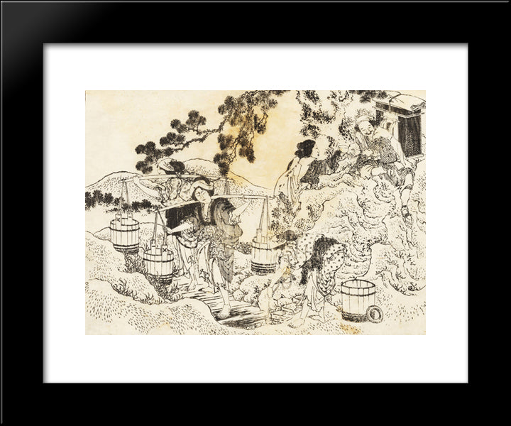 Four Women Working Very Hard And Carrying Vats Of Water 20x24 Black Modern Wood Framed Art Print Poster by Hokusai, Katsushika
