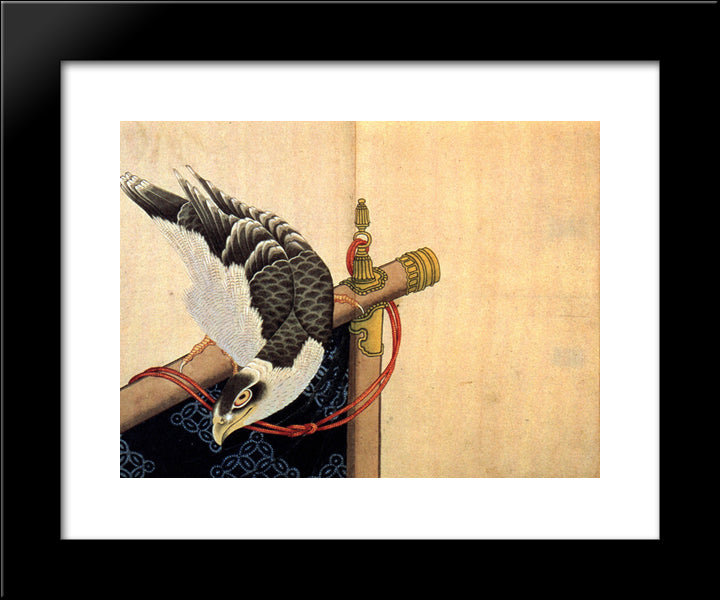 Hawk On A Ceremonial Stand 20x24 Black Modern Wood Framed Art Print Poster by Hokusai, Katsushika