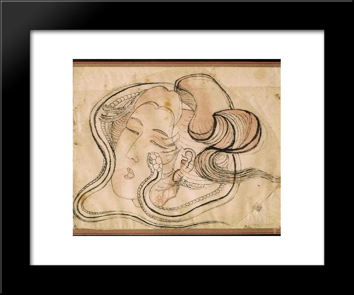 Head Of The Snake Woman 20x24 Black Modern Wood Framed Art Print Poster by Hokusai, Katsushika