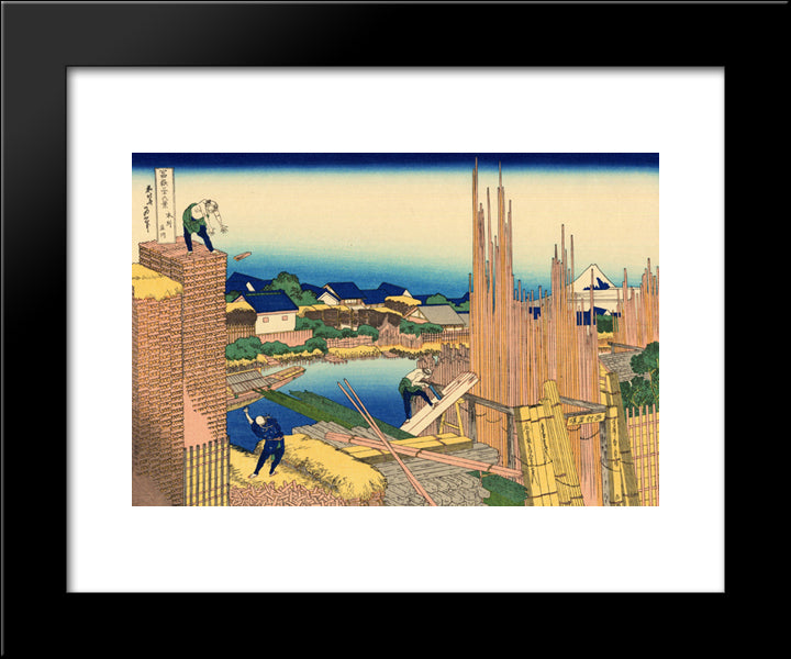 Honjo Tatekawa, The Timberyard At Honjo 20x24 Black Modern Wood Framed Art Print Poster by Hokusai, Katsushika