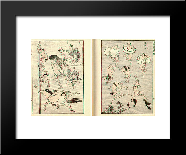 Images Of Bathers (Bathing People) 20x24 Black Modern Wood Framed Art Print Poster by Hokusai, Katsushika