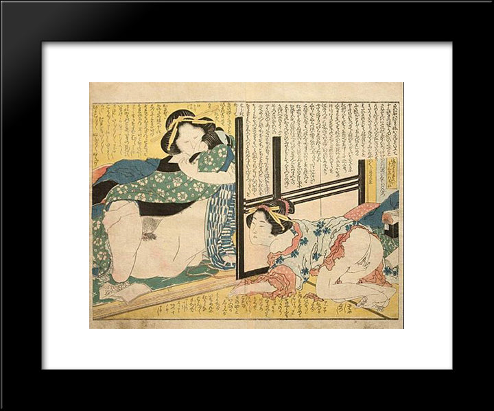 Masturbation And Voyeurism 20x24 Black Modern Wood Framed Art Print Poster by Hokusai, Katsushika