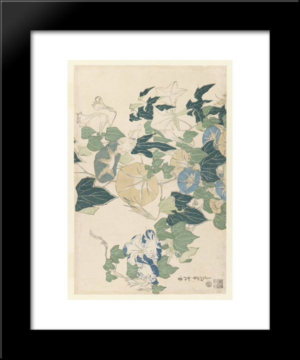 Morning Glories In Flowers And Buds 20x24 Black Modern Wood Framed Art Print Poster by Hokusai, Katsushika