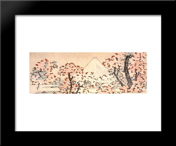 Mount Fuji Seen Throught Cherry Blossom 20x24 Black Modern Wood Framed Art Print Poster by Hokusai, Katsushika